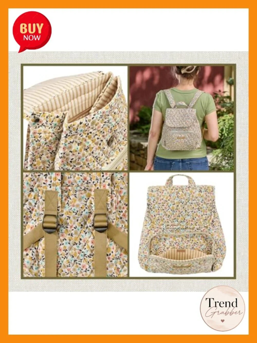 Quilted Cotton Mini Backpack Purse - Hands-Free Floral Bag for Women